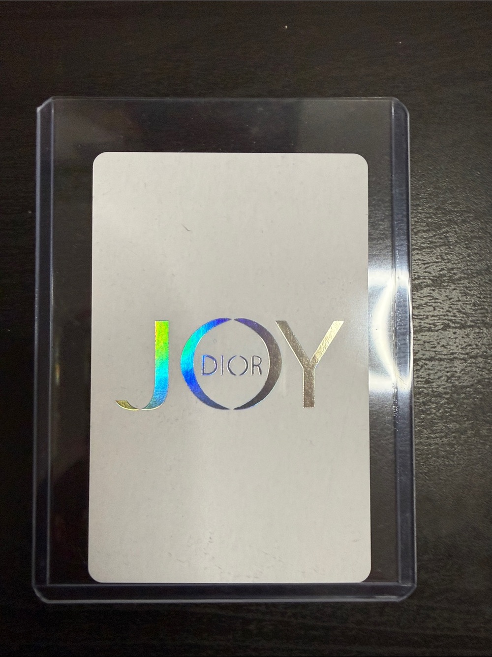 Dior JOY Playing Card — White with Holographic Rainbow Lettering